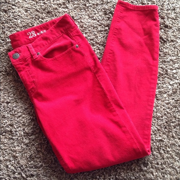 J. Crew Pants - J. Crew Red Toothpick Corduroy Ankle Pants. 28.